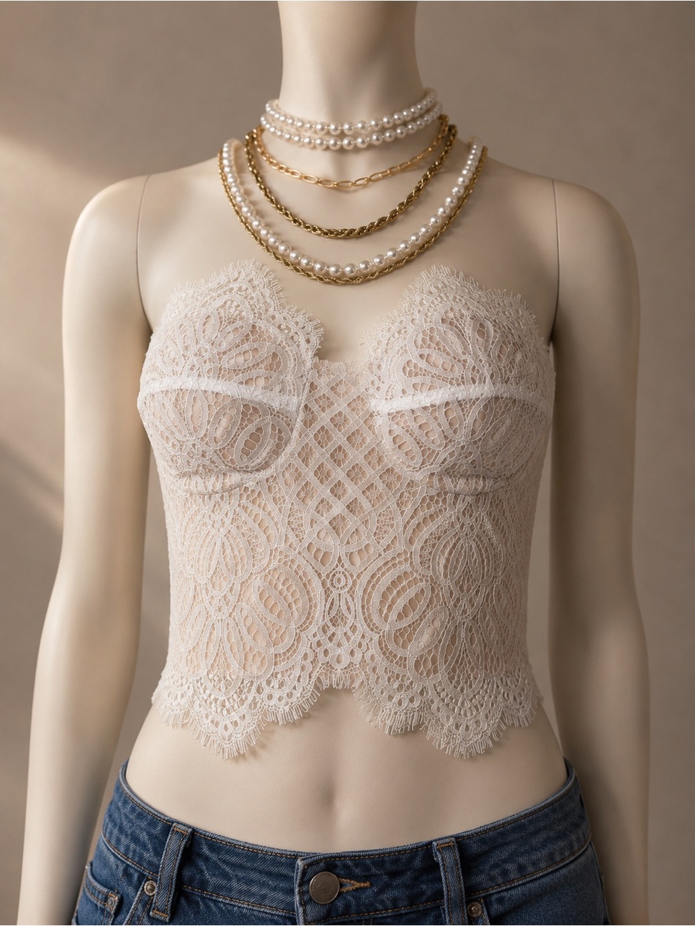 Cotton Candy LA White Lace Strapless Bustier Corset Crop Top Size Medium